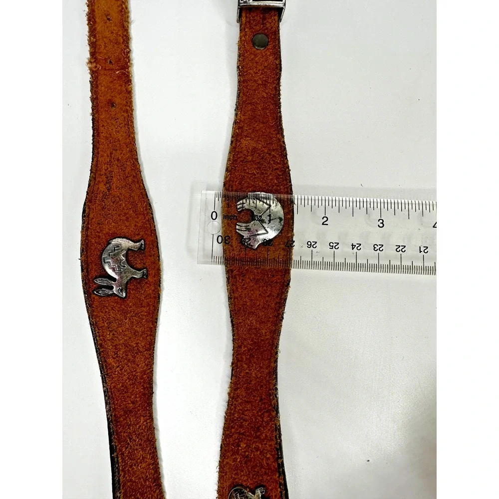 Vtg Nocona Southwestern Brown Suede Belt Silver Concho Animals Cowboy Sz 26